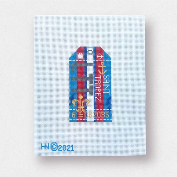 Saint Tropez Travel Tag Needlepoint Canvas - 18 mesh - Picture 1 of 1